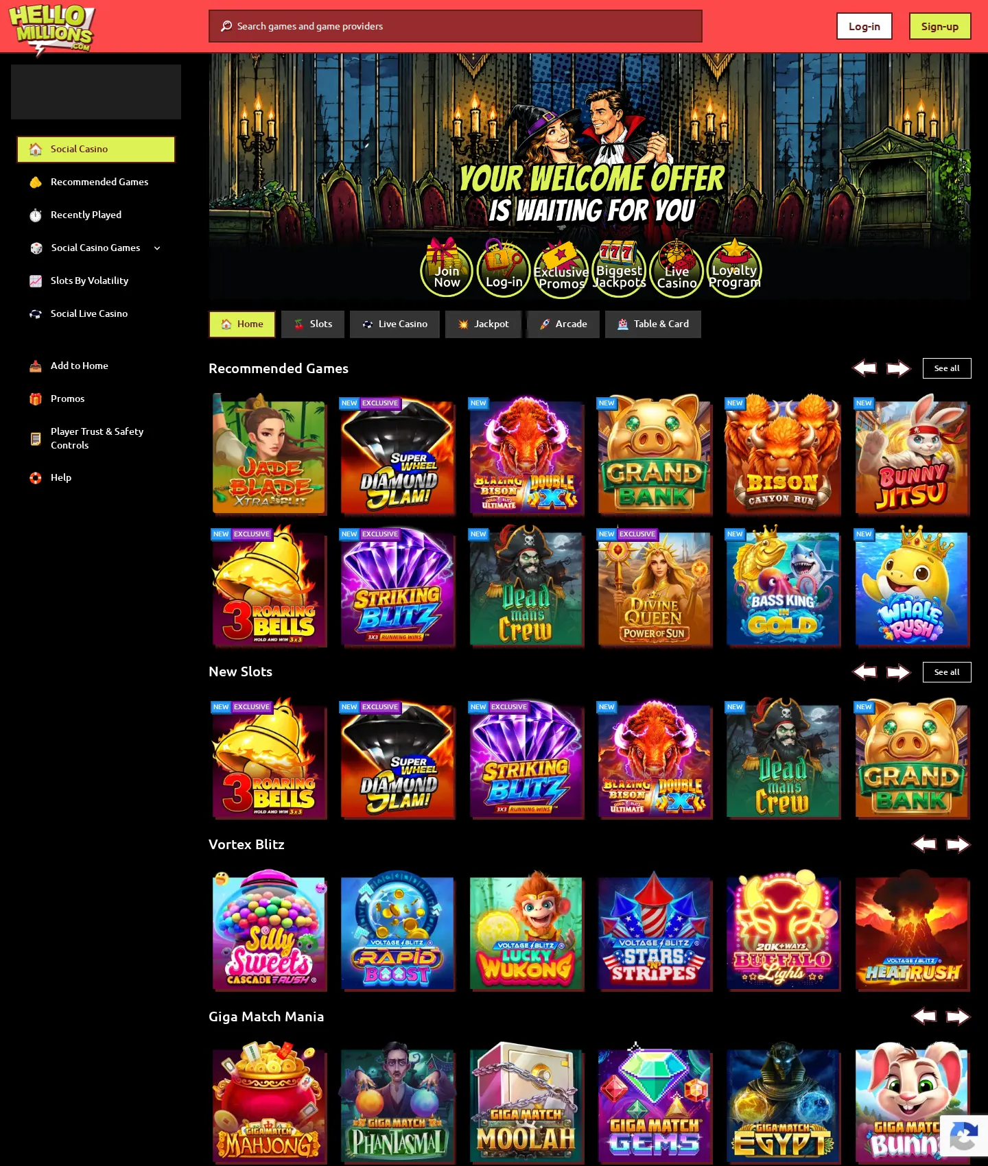 Screenshot of the HelloMillions website