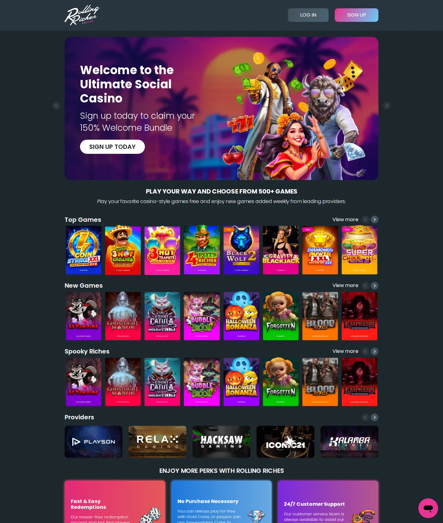 Screenshot of the Rolling Riches website